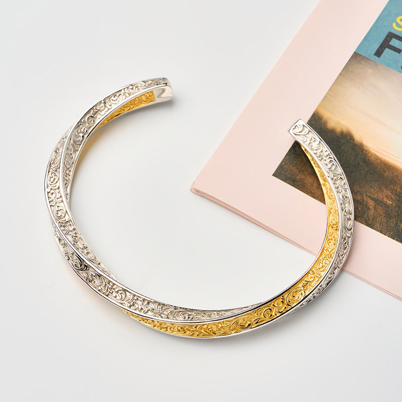 925 Sterling Sølv & 14K Forgyldt Vintage Armbånd – Unik og Raffineret Håndværk