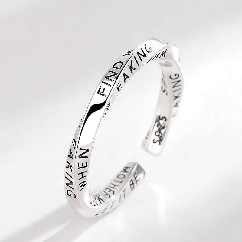 925 Sterling Sølv “Let It Be” Åben Ring – Justerbar med Indgraveret Tekst
