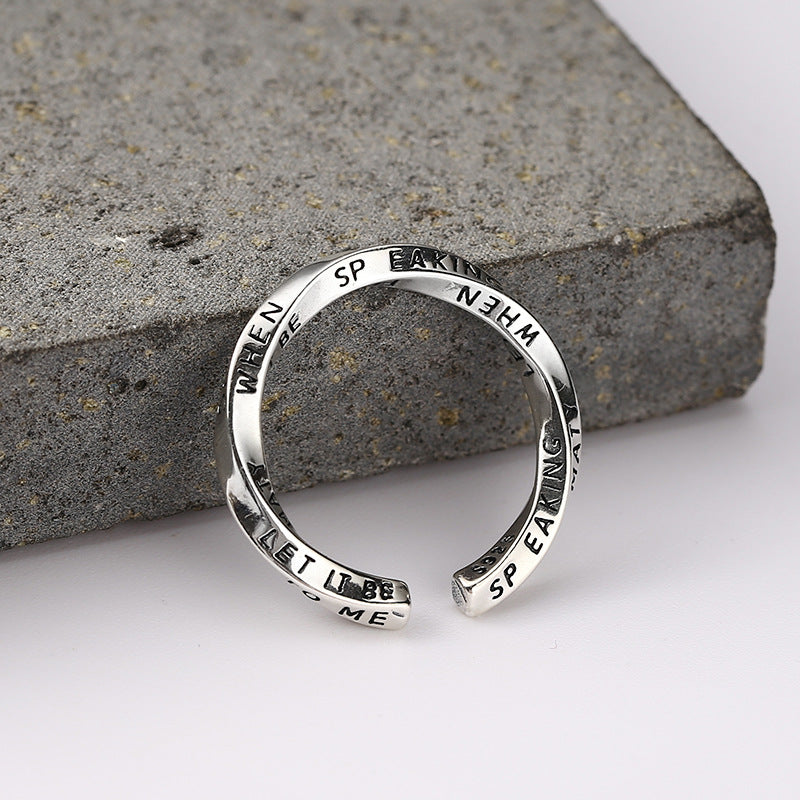 925 Sterling Sølv “Let It Be” Åben Ring – Justerbar med Indgraveret Tekst