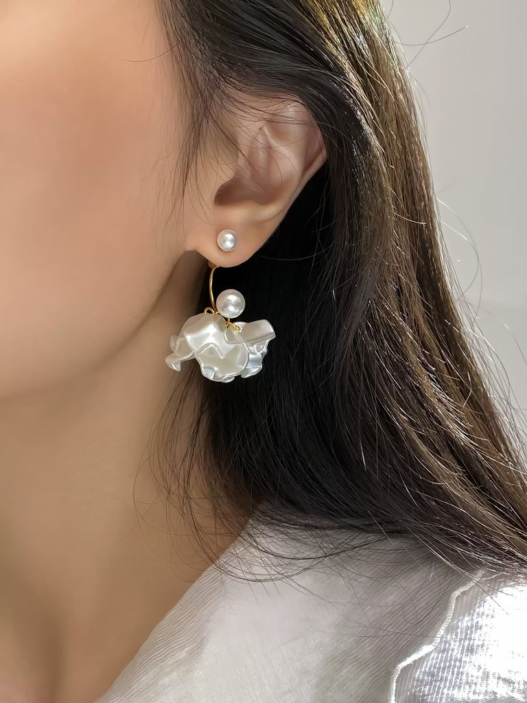 925 Sterling Sølvnål 14K Forgyldte Håndlavede Store Blomster Øreringe med Perler – Elegant og Unikt Design