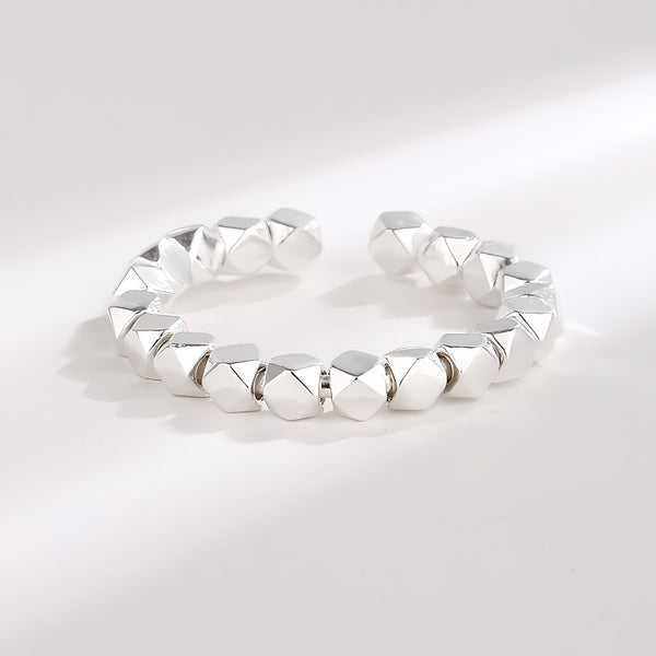 925 Sterling Silver Facetslipad Geometrisk Justerbar Ring – Elegant och Enkel