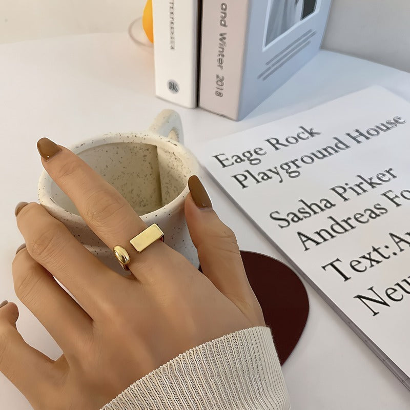925 Sølv Forgyldt 14K Guld Geometrisk Justerbar Ring – Minimalistisk og Elegant Design