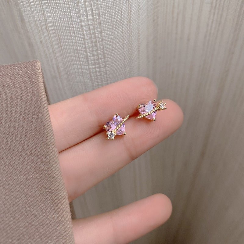 925S Sølv Hjerteformede Øreringe med 14K Guldbelægning og Pink Zirkonia - Lilla Villa