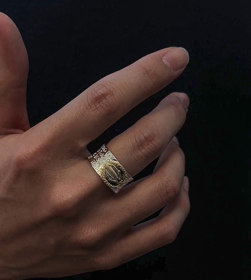 925S sølv vintage mønt alsidig åben guld belagt ring - Lilla Villa