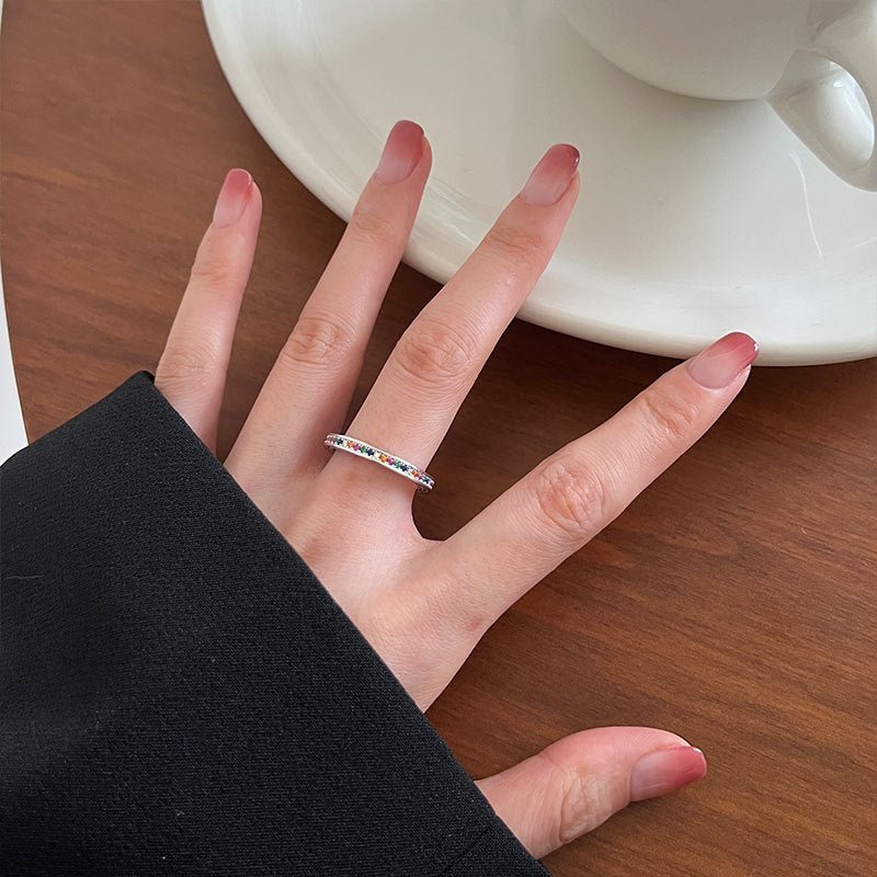925S sterling sølv regnbue zirkon åben ring - Lilla Villa