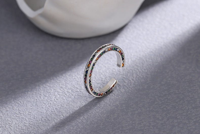 925S sterling sølv regnbue zirkon åben ring - Lilla Villa