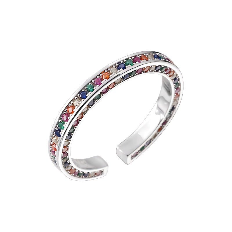 925S sterling sølv regnbue zirkon åben ring - Lilla Villa