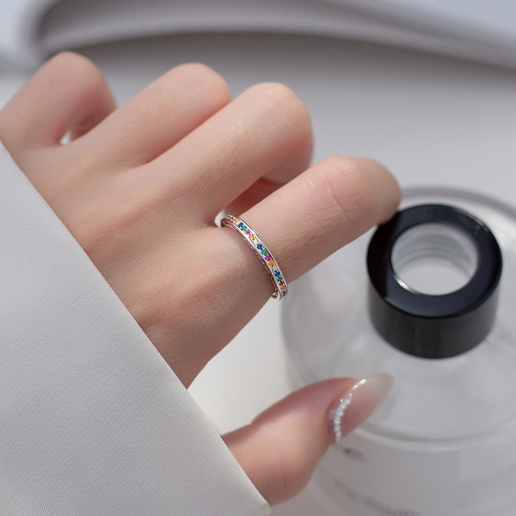 925S sterling sølv regnbue zirkon åben ring - Lilla Villa