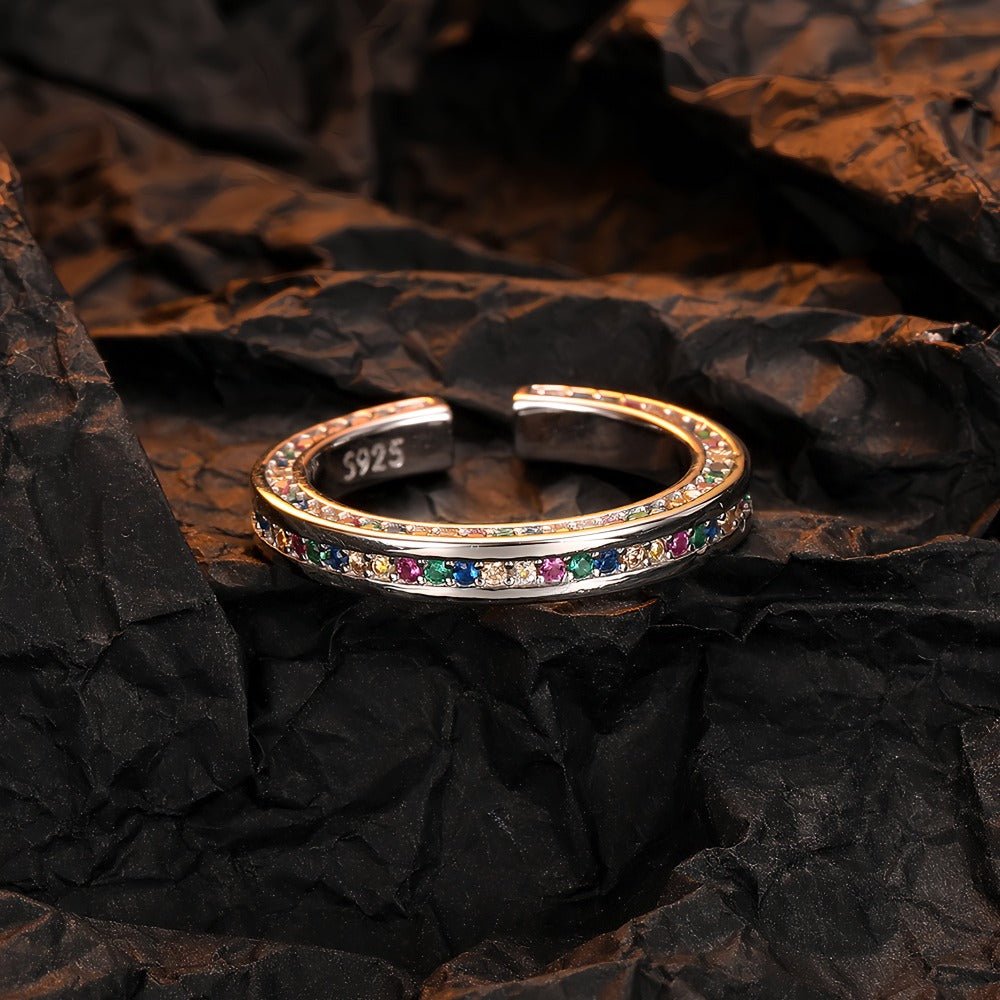 925S sterling sølv regnbue zirkon åben ring - Lilla Villa