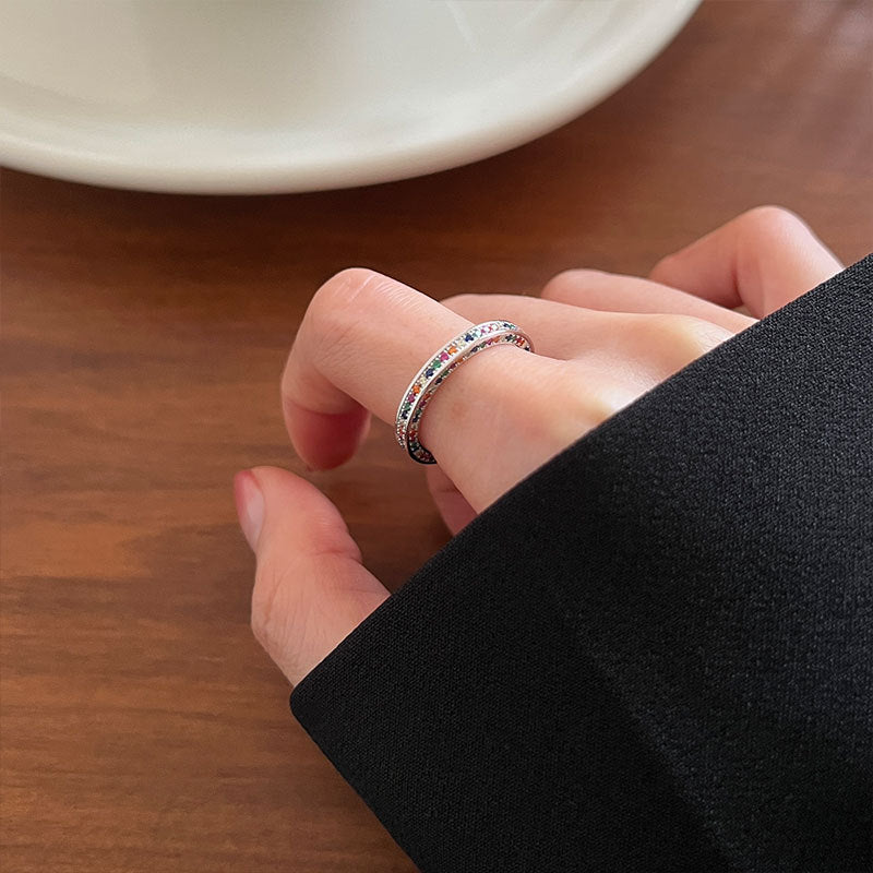 925S sterling sølv regnbue zirkon åben ring - Lilla Villa