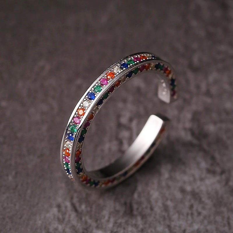 925S sterling sølv regnbue zirkon åben ring - Lilla Villa