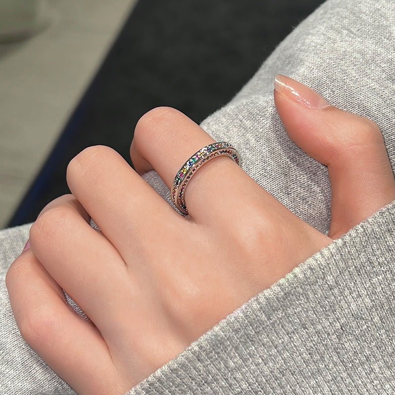 925S sterling sølv regnbue zirkon åben ring - Lilla Villa