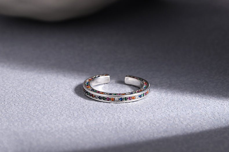 925S sterling sølv regnbue zirkon åben ring - Lilla Villa