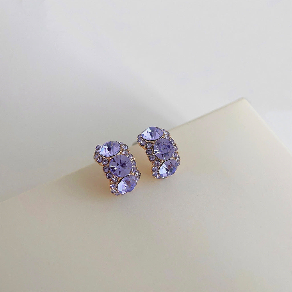 925 sølv nåle 14K Forgyldte Lilla Krystal Øreringe med Zirkonia – Elegant og Glitrende Design