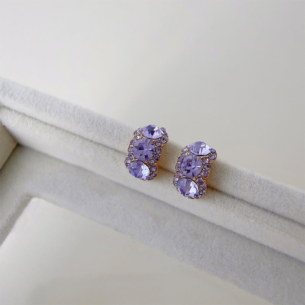 925 sølv nåle 14K Forgyldte Lilla Krystal Øreringe med Zirkonia – Elegant og Glitrende Design