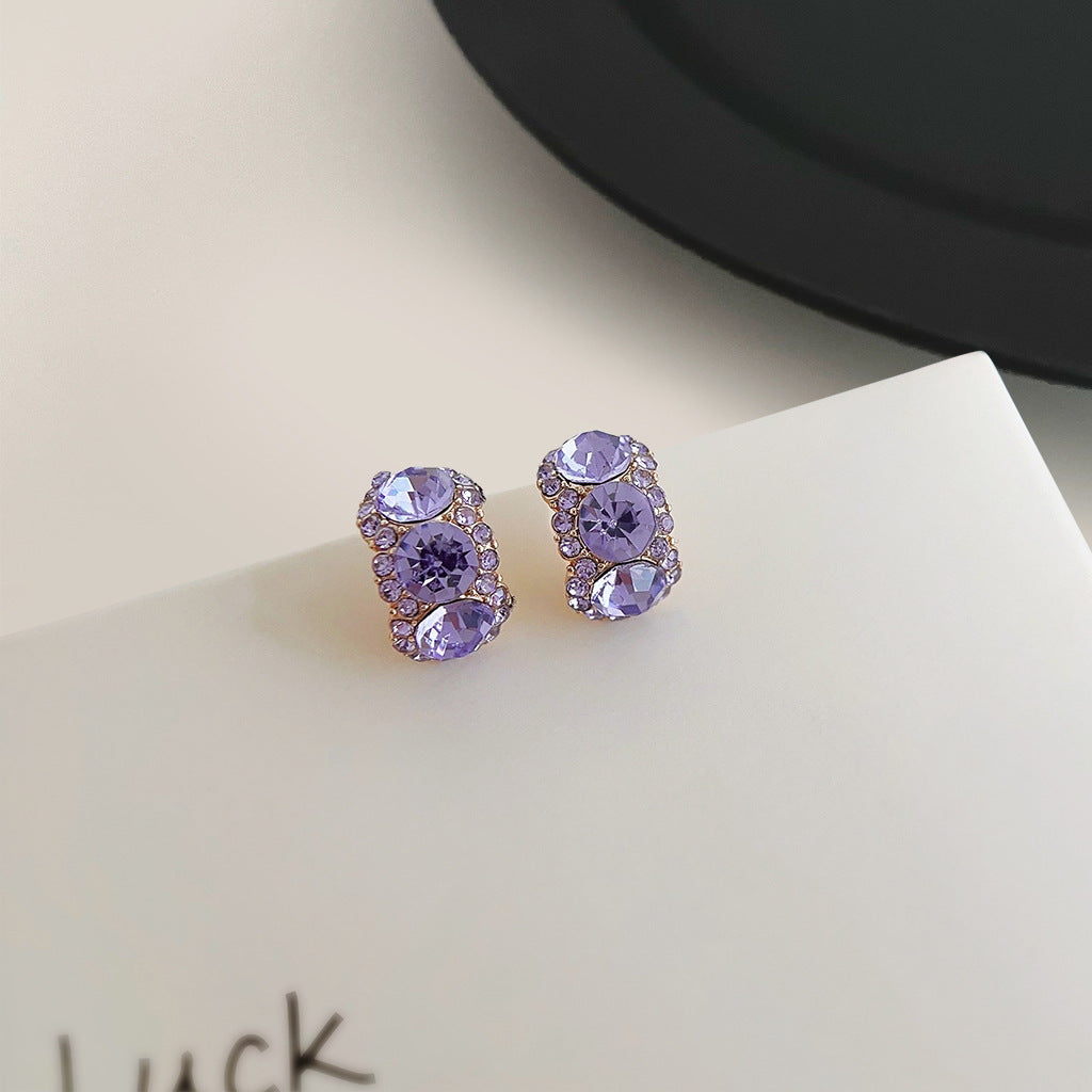 925 sølv nåle 14K Forgyldte Lilla Krystal Øreringe med Zirkonia – Elegant og Glitrende Design