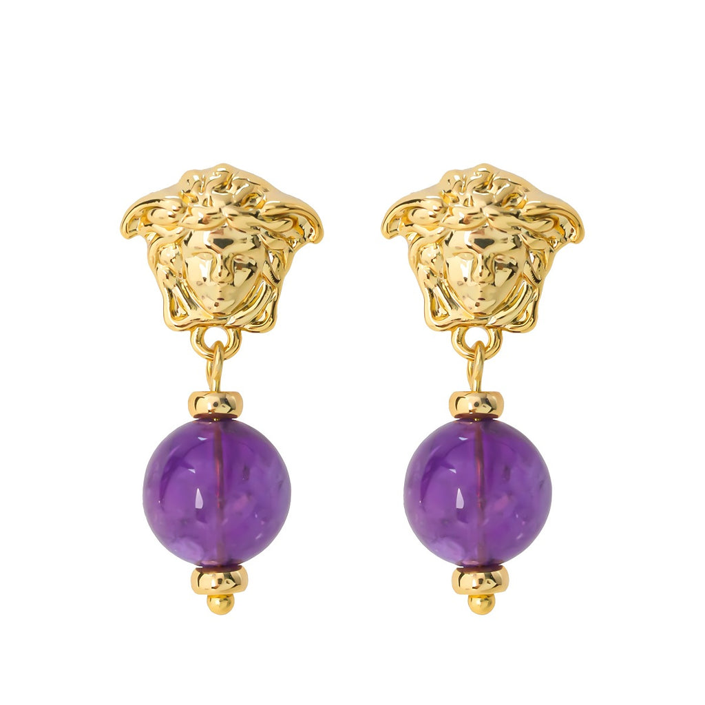 Fransk Vintage 925 Sølv Nål 14K Forgyldt Øreringe med Lilla Krystal – Elegant & Unikt Design