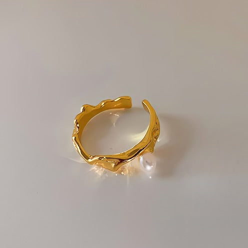 Justerbar åben ring i 925 sterling sølv med 14K guld forgyldt og perle