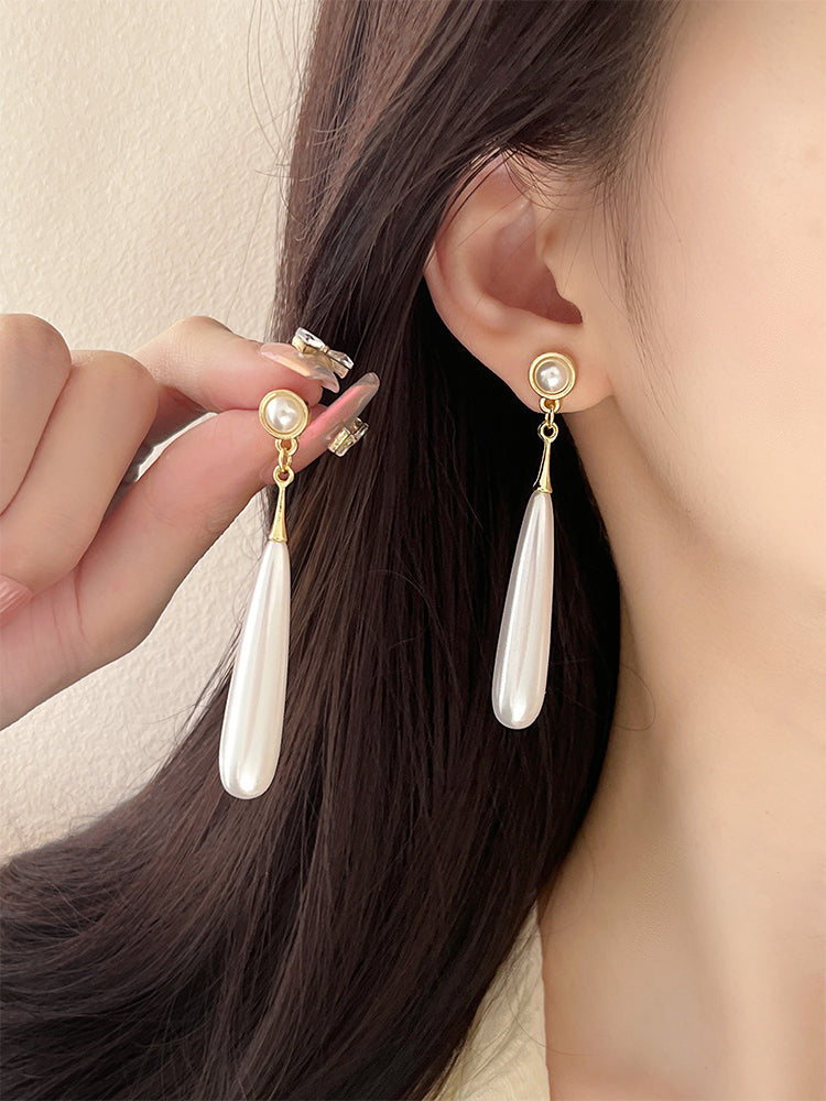 S925 sølv nål store perler lang øreringe