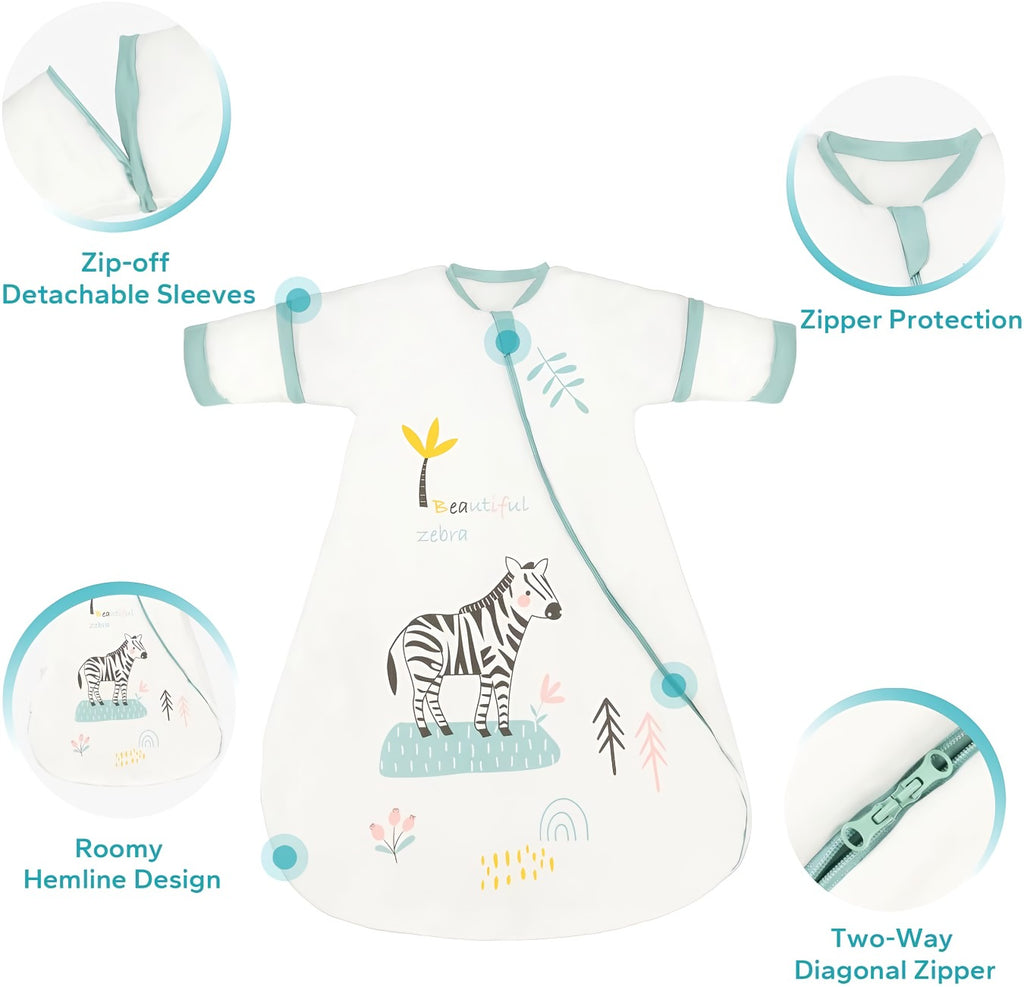 Varm sovepose til 15-20°C til baby (str.: 0-18 mdr.) med aftagelige ærmer – zebra