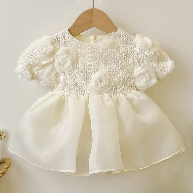 Baby Bodykjole med 3D Blomster, Pufærmer og Sløjfe Bagpå - Lilla Villa