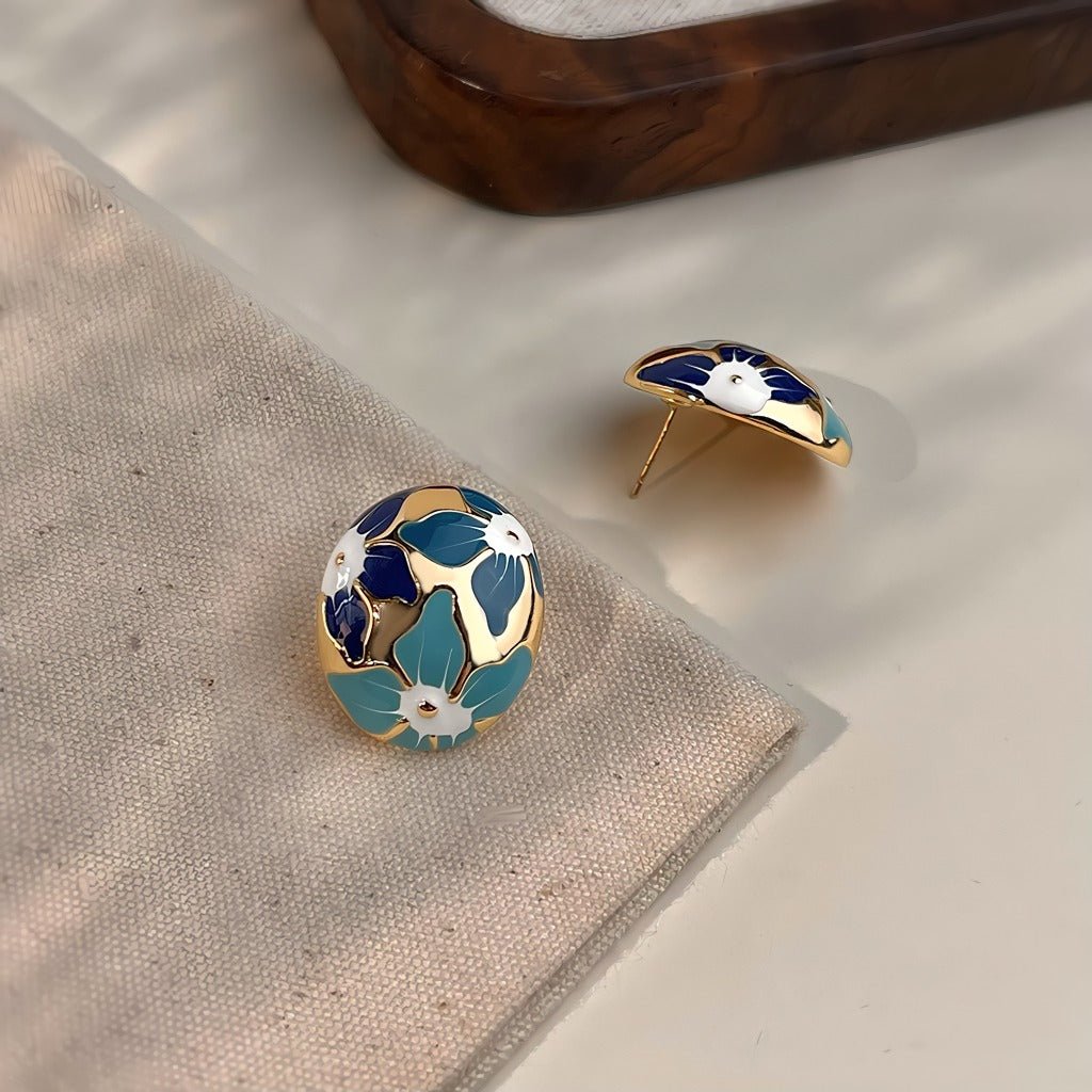 Blå Blomst Øreringe – 14K Forgyldt & S925 Sølvnål - Lilla Villa