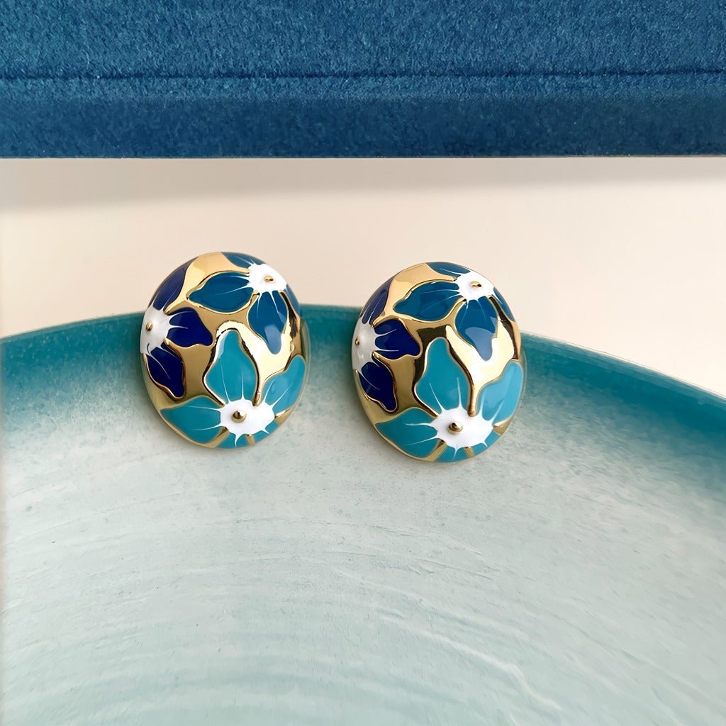 Blå Blomst Øreringe – 14K Forgyldt & S925 Sølvnål - Lilla Villa