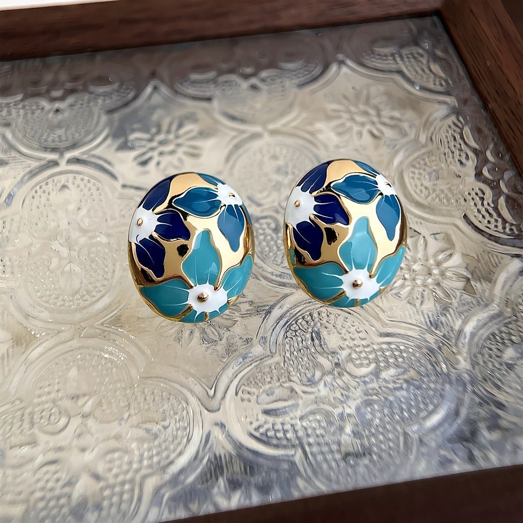 Blå Blomst Øreringe – 14K Forgyldt & S925 Sølvnål - Lilla Villa