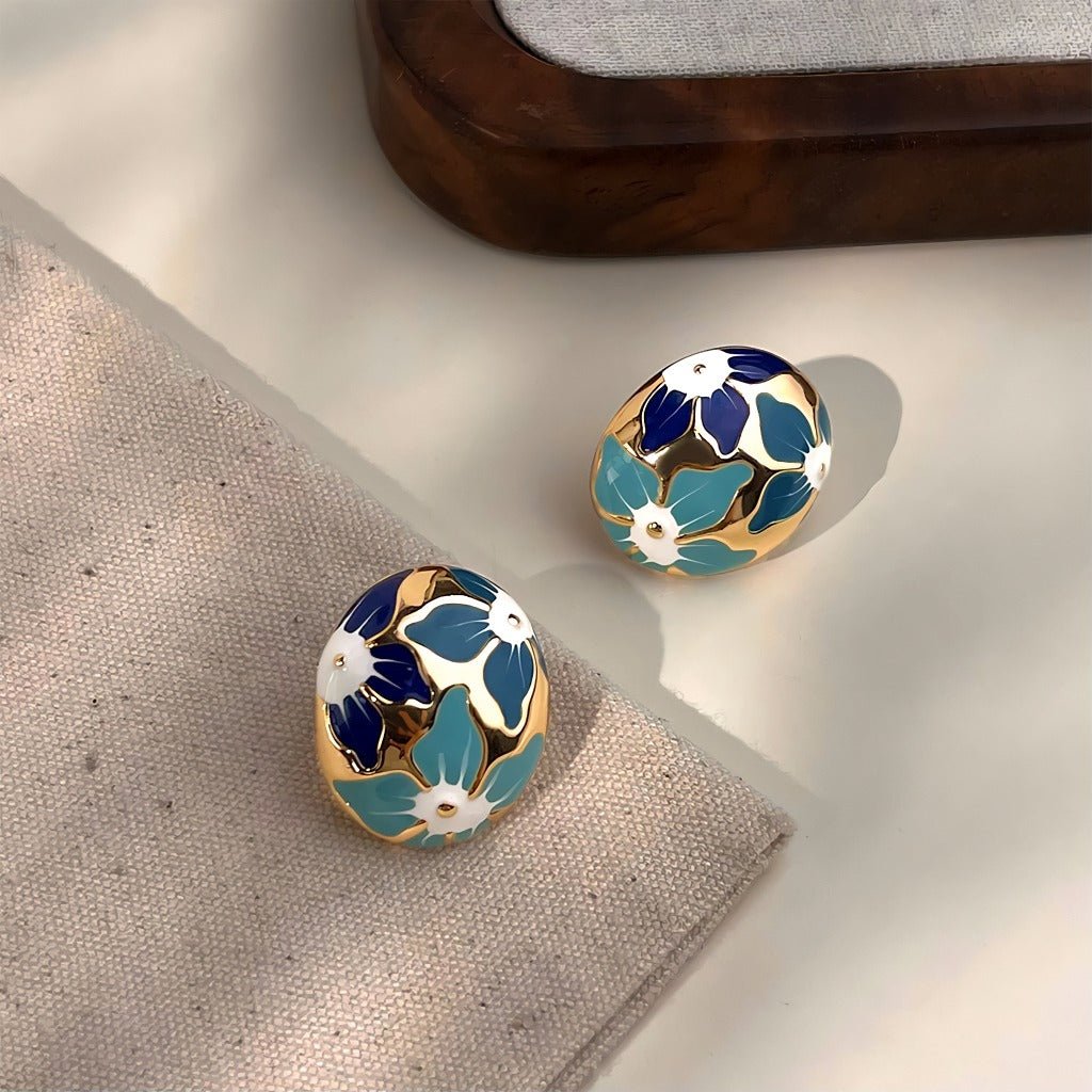 Blå Blomst Øreringe – 14K Forgyldt & S925 Sølvnål - Lilla Villa