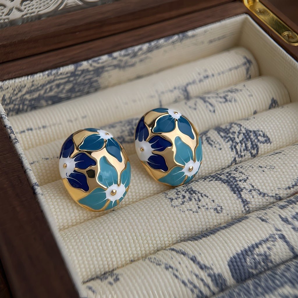 Blå Blomst Øreringe – 14K Forgyldt & S925 Sølvnål - Lilla Villa