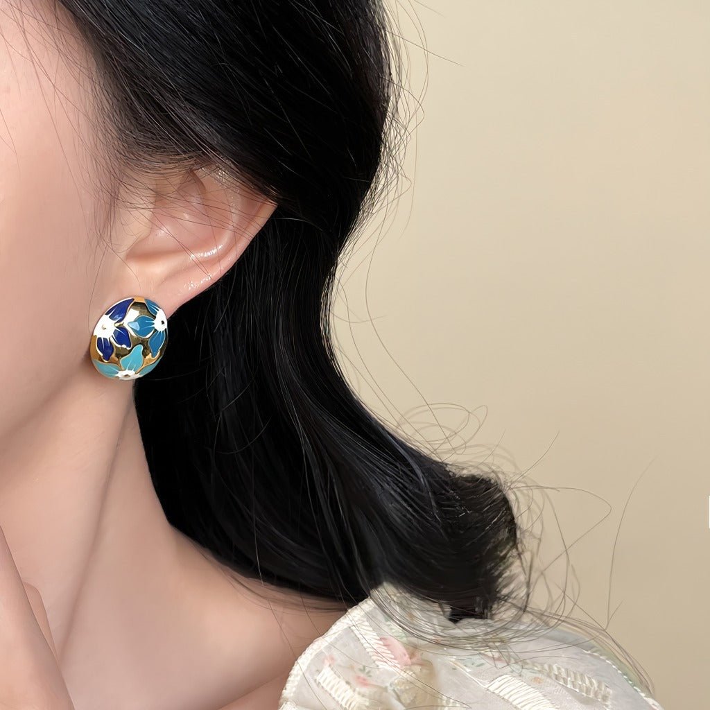 Blå Blomst Øreringe – 14K Forgyldt & S925 Sølvnål - Lilla Villa