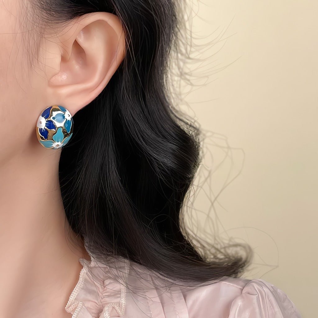 Blå Blomst Øreringe – 14K Forgyldt & S925 Sølvnål - Lilla Villa