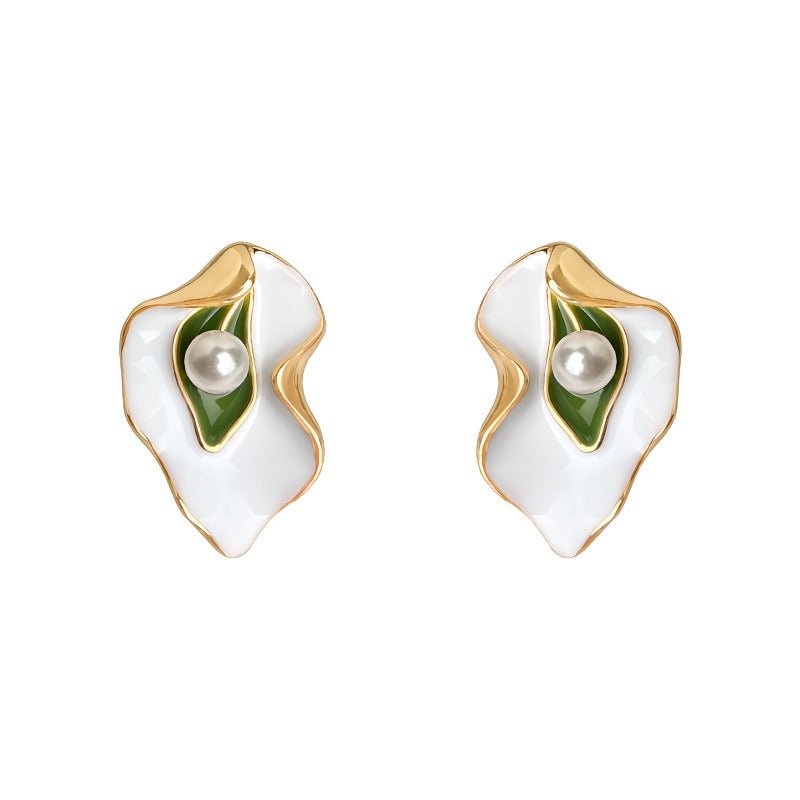 Bladformede Øreringe – 14K Forgyldt Design med Emalje & 925 Sølv Nål - Lilla Villa