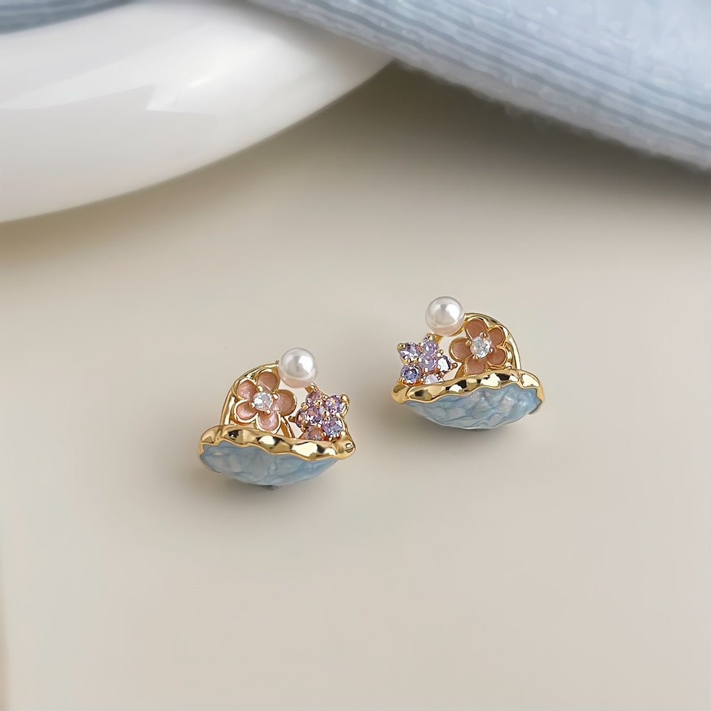 Blomsterkurv Øreringe – Elegant 14K Forgyldt Design & 925 Sølv Nål - Lilla Villa