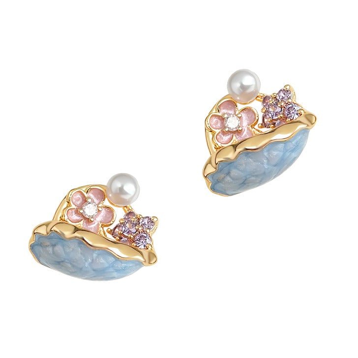 Blomsterkurv Øreringe – Elegant 14K Forgyldt Design & 925 Sølv Nål - Lilla Villa