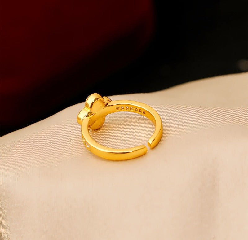 Blomstret Justerbar Ring i 16K Forgyldt Kobber med Katteøje Sten - Lilla Villa