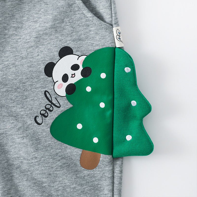 Børne sweatpants med panda og træ print - mørkegrå - Lilla Villa