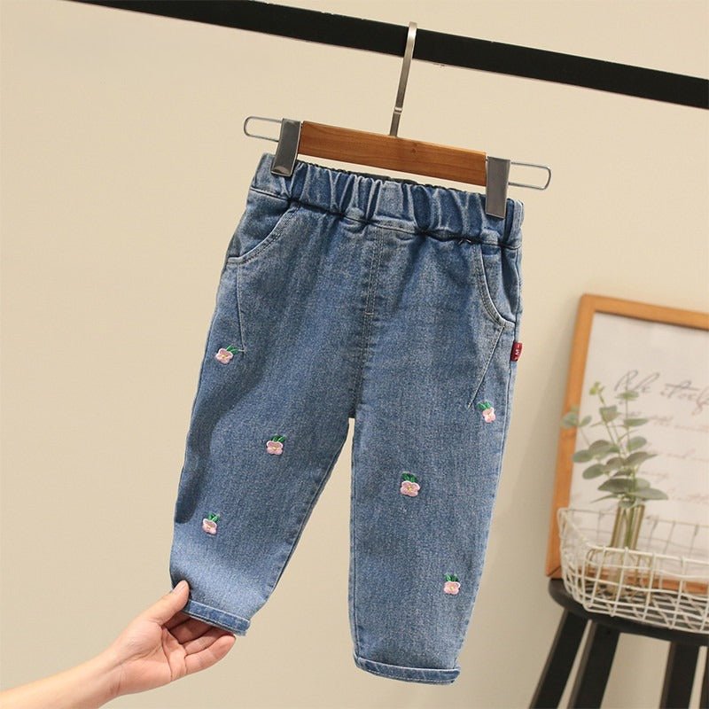 Børnetøjssæt med Blomsterbroderi - Trøje og Jeans (1 - 6 år) - Lilla Villa