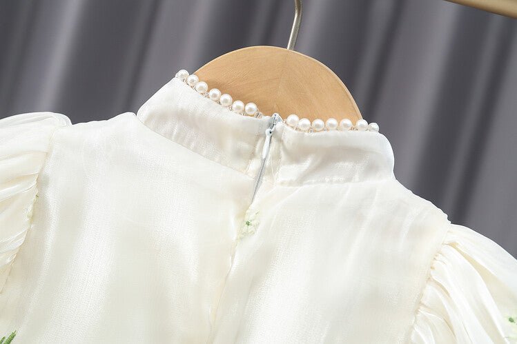 Broderet cheongsam flæsekjole/cocktailkjole/festkjole/hverdagskjole med ballonærmer til piger - Lilla Villa