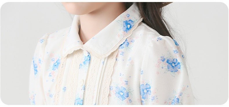 Chiffon kortærmet blomsterprint kjole til piger(6 - 14 år) - Lilla Villa