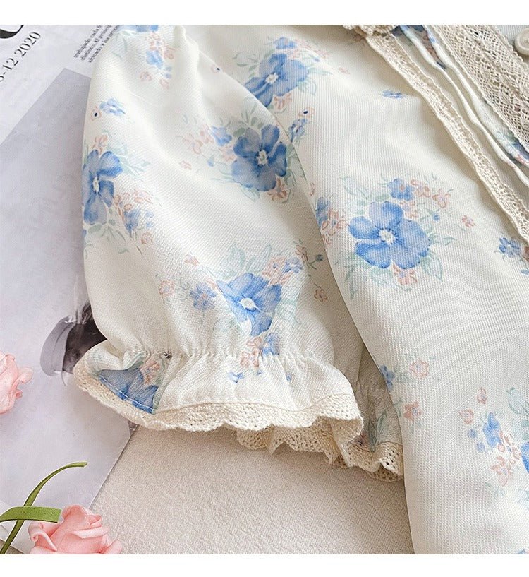 Chiffon kortærmet blomsterprint kjole til piger(6 - 14 år) - Lilla Villa