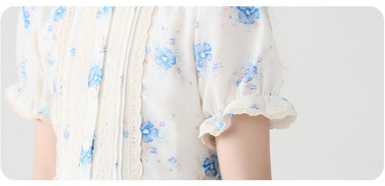 Chiffon kortærmet blomsterprint kjole til piger(6 - 14 år) - Lilla Villa