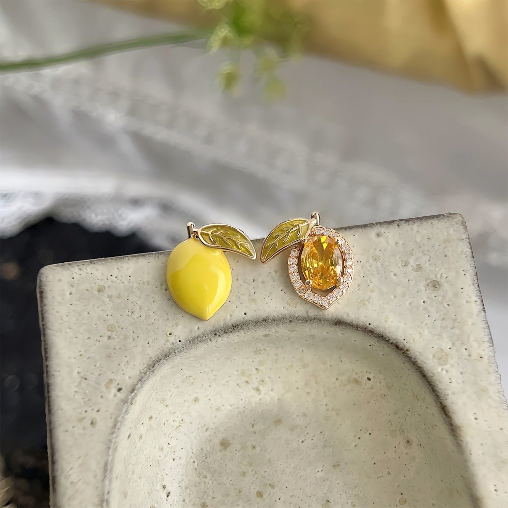 Citron og Blad Øreringe – 14K Forgyldt & S925 Sølvnål - Lilla Villa