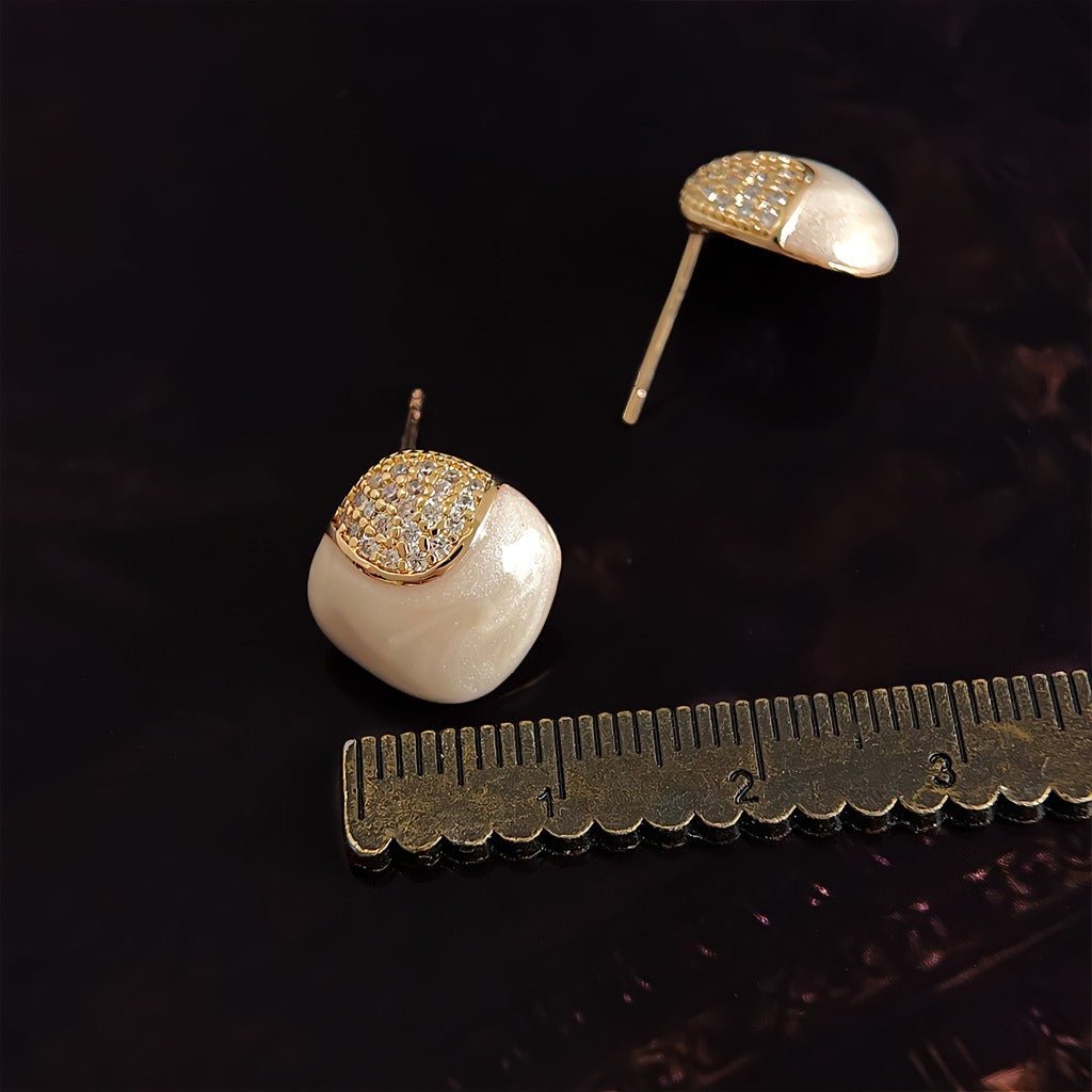 Cream Firkantet Geometrisk Øreringe – 14K Forgyldt & S925 Sølvnål - Lilla Villa