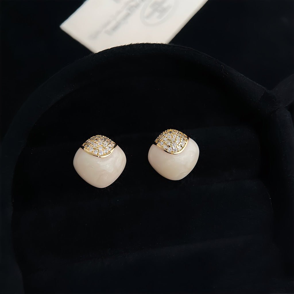 Cream Firkantet Geometrisk Øreringe – 14K Forgyldt & S925 Sølvnål - Lilla Villa