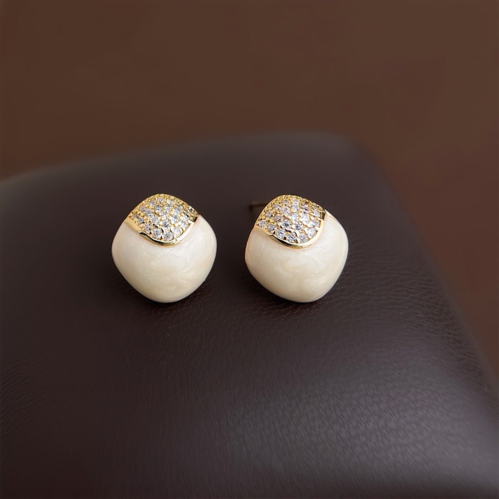 Cream Firkantet Geometrisk Øreringe – 14K Forgyldt & S925 Sølvnål - Lilla Villa