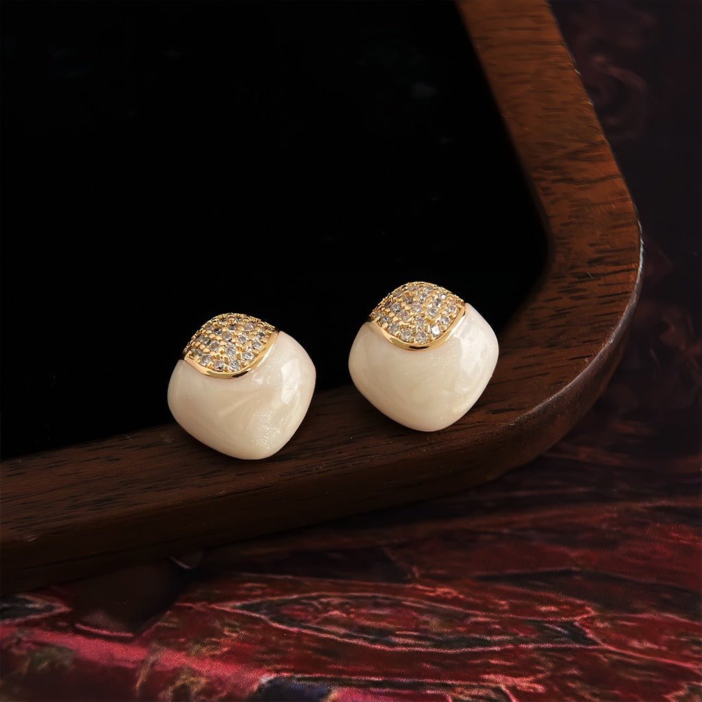 Cream Firkantet Geometrisk Øreringe – 14K Forgyldt & S925 Sølvnål - Lilla Villa