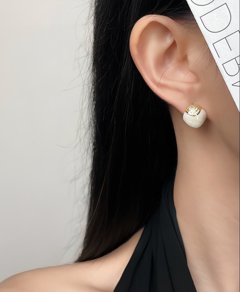Cream Firkantet Geometrisk Øreringe – 14K Forgyldt & S925 Sølvnål - Lilla Villa