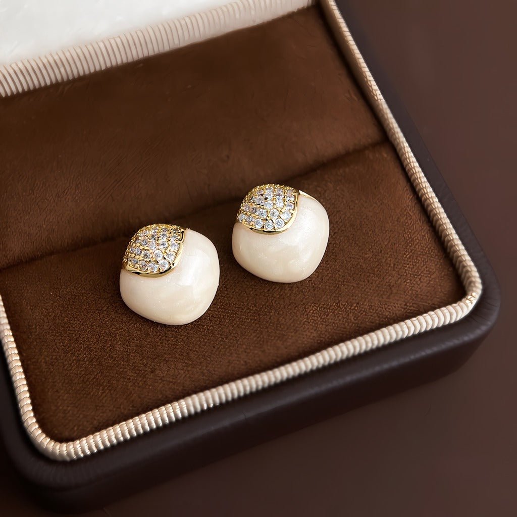 Cream Firkantet Geometrisk Øreringe – 14K Forgyldt & S925 Sølvnål - Lilla Villa