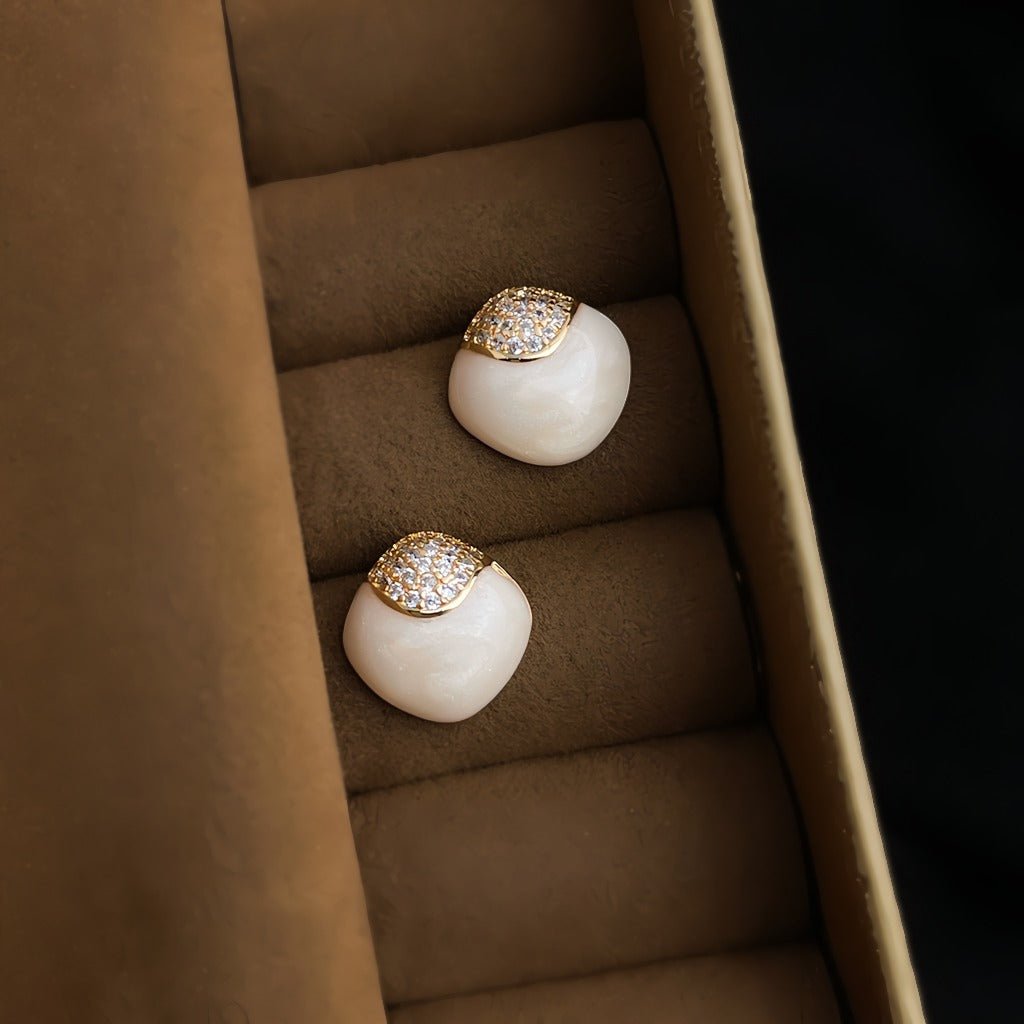 Cream Firkantet Geometrisk Øreringe – 14K Forgyldt & S925 Sølvnål - Lilla Villa